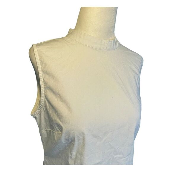 Banana Republic Sleeveless High Neck Top White Poplin Button Back Stretch Cotton - Picture 5 of 7